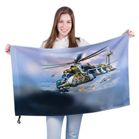Флаг 3D с принтом МИ 24 в Петрозаводске, 100% полиэстер | плотность ткани — 95 г/м2, размер — 67 х 109 см. Принт наносится с одной стороны | авиация | армия | боевой | ввс | вертолет | военная техника | крокодил | ми 24 | ударный