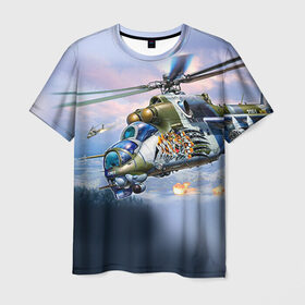 Мужская футболка 3D с принтом МИ 24 в Петрозаводске, 100% полиэфир | прямой крой, круглый вырез горловины, длина до линии бедер | авиация | армия | боевой | ввс | вертолет | военная техника | крокодил | ми 24 | ударный