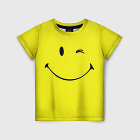 Детская футболка 3D с принтом Смайл в Петрозаводске, 100% гипоаллергенный полиэфир | прямой крой, круглый вырез горловины, длина до линии бедер, чуть спущенное плечо, ткань немного тянется | emoji | smile | жёлтый | смайл | смайлик | улыбка | эмодзи | эмоции