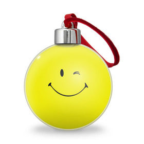 Ёлочный шар с принтом Смайл в Петрозаводске, Пластик | Диаметр: 77 мм | emoji | smile | жёлтый | смайл | смайлик | улыбка | эмодзи | эмоции