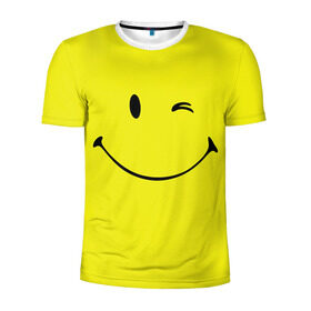 Мужская футболка 3D спортивная с принтом Смайл в Петрозаводске, 100% полиэстер с улучшенными характеристиками | приталенный силуэт, круглая горловина, широкие плечи, сужается к линии бедра | emoji | smile | жёлтый | смайл | смайлик | улыбка | эмодзи | эмоции