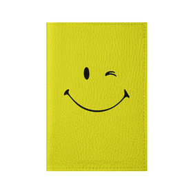 Обложка для паспорта матовая кожа с принтом Смайл в Петрозаводске, натуральная матовая кожа | размер 19,3 х 13,7 см; прозрачные пластиковые крепления | Тематика изображения на принте: emoji | smile | жёлтый | смайл | смайлик | улыбка | эмодзи | эмоции