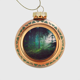 Стеклянный ёлочный шар с принтом Таинственный лес в Петрозаводске, Стекло | Диаметр: 80 мм | деревья | зелень | на макете изображен таинственный зеленый леслес