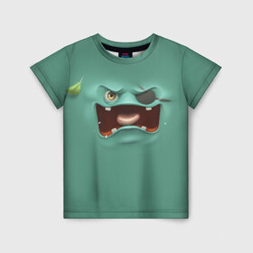Детская футболка 3D с принтом Пластилиновый смайл в Петрозаводске, 100% гипоаллергенный полиэфир | прямой крой, круглый вырез горловины, длина до линии бедер, чуть спущенное плечо, ткань немного тянется | глаза | зелёный | мульт | рожица | рот | смайл | улыбка