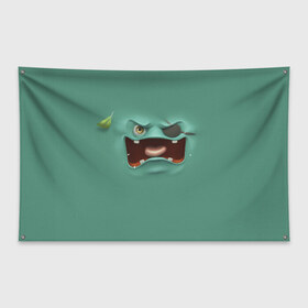 Флаг-баннер с принтом Пластилиновый смайл в Петрозаводске, 100% полиэстер | размер 67 х 109 см, плотность ткани — 95 г/м2; по краям флага есть четыре люверса для крепления | глаза | зелёный | мульт | рожица | рот | смайл | улыбка