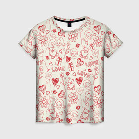 Женская футболка 3D с принтом Любовь в Петрозаводске, 100% полиэфир ( синтетическое хлопкоподобное полотно) | прямой крой, круглый вырез горловины, длина до линии бедер | love | игрушки | любовь | мишка | ромашки | сердце | цветы | шарики