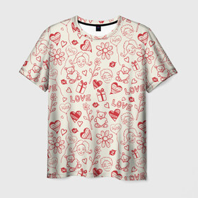 Мужская футболка 3D с принтом Любовь в Петрозаводске, 100% полиэфир | прямой крой, круглый вырез горловины, длина до линии бедер | Тематика изображения на принте: love | игрушки | любовь | мишка | ромашки | сердце | цветы | шарики