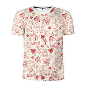 Мужская футболка 3D спортивная с принтом Любовь в Петрозаводске, 100% полиэстер с улучшенными характеристиками | приталенный силуэт, круглая горловина, широкие плечи, сужается к линии бедра | love | игрушки | любовь | мишка | ромашки | сердце | цветы | шарики