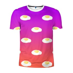 Мужская футболка 3D спортивная с принтом Яичница в Петрозаводске, 100% полиэстер с улучшенными характеристиками | приталенный силуэт, круглая горловина, широкие плечи, сужается к линии бедра | еда | завтрак | яичница