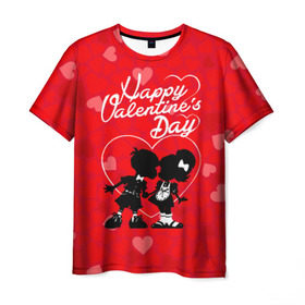 Мужская футболка 3D с принтом Valentine`s Day в Петрозаводске, 100% полиэфир | прямой крой, круглый вырез горловины, длина до линии бедер | valentines day | любовь | поцелуй | сердца