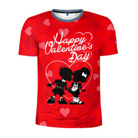 Мужская футболка 3D спортивная с принтом Valentine`s Day в Петрозаводске, 100% полиэстер с улучшенными характеристиками | приталенный силуэт, круглая горловина, широкие плечи, сужается к линии бедра | valentines day | любовь | поцелуй | сердца
