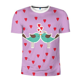 Мужская футболка 3D спортивная с принтом Птички в Петрозаводске, 100% полиэстер с улучшенными характеристиками | приталенный силуэт, круглая горловина, широкие плечи, сужается к линии бедра | 14 февраля | love | валентин | влюбленные | любовь | птички | сердечко | сердце
