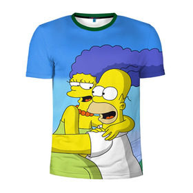 Мужская футболка 3D спортивная с принтом Гомер и Мардж в Петрозаводске, 100% полиэстер с улучшенными характеристиками | приталенный силуэт, круглая горловина, широкие плечи, сужается к линии бедра | гомер