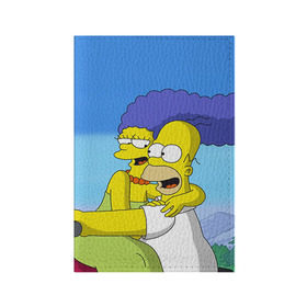 Обложка для паспорта матовая кожа с принтом Гомер и Мардж в Петрозаводске, натуральная матовая кожа | размер 19,3 х 13,7 см; прозрачные пластиковые крепления | гомер