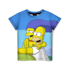 Детская футболка 3D с принтом Гомер и Мардж в Петрозаводске, 100% гипоаллергенный полиэфир | прямой крой, круглый вырез горловины, длина до линии бедер, чуть спущенное плечо, ткань немного тянется | гомер