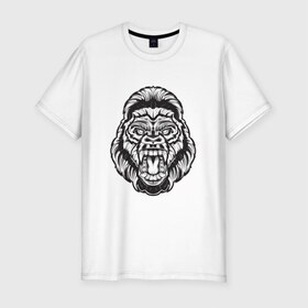 Мужская футболка премиум с принтом Голова гориллы в Петрозаводске, 92% хлопок, 8% лайкра | приталенный силуэт, круглый вырез ворота, длина до линии бедра, короткий рукав | 