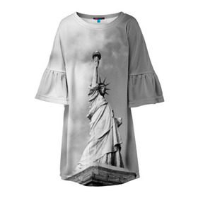 Детское платье 3D с принтом Статуя Свободы в Петрозаводске, 100% полиэстер | прямой силуэт, чуть расширенный к низу. Круглая горловина, на рукавах — воланы | америка | нью йорк | статуя свободы | сша | штаты