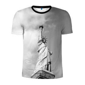 Мужская футболка 3D спортивная с принтом Статуя Свободы в Петрозаводске, 100% полиэстер с улучшенными характеристиками | приталенный силуэт, круглая горловина, широкие плечи, сужается к линии бедра | Тематика изображения на принте: америка | нью йорк | статуя свободы | сша | штаты