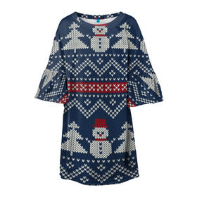 Детское платье 3D с принтом бабушкин свитер в Петрозаводске, 100% полиэстер | прямой силуэт, чуть расширенный к низу. Круглая горловина, на рукавах — воланы | 