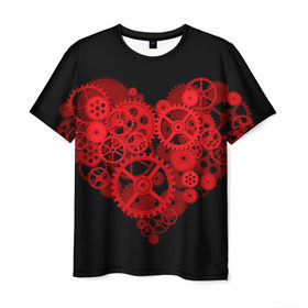 Мужская футболка 3D с принтом Механическое сердце в Петрозаводске, 100% полиэфир | прямой крой, круглый вырез горловины, длина до линии бедер | контраст | любовь | механическое | сердце | шестеренки
