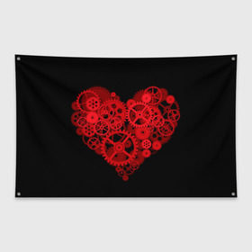 Флаг-баннер с принтом Механическое сердце в Петрозаводске, 100% полиэстер | размер 67 х 109 см, плотность ткани — 95 г/м2; по краям флага есть четыре люверса для крепления | контраст | любовь | механическое | сердце | шестеренки