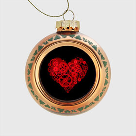 Стеклянный ёлочный шар с принтом Механическое сердце в Петрозаводске, Стекло | Диаметр: 80 мм | контраст | любовь | механическое | сердце | шестеренки