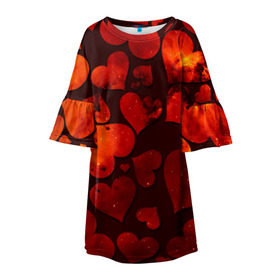 Детское платье 3D с принтом Космические сердечки в Петрозаводске, 100% полиэстер | прямой силуэт, чуть расширенный к низу. Круглая горловина, на рукавах — воланы | 14 февраля | день влюбленных | сердце