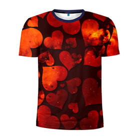 Мужская футболка 3D спортивная с принтом Космические сердечки в Петрозаводске, 100% полиэстер с улучшенными характеристиками | приталенный силуэт, круглая горловина, широкие плечи, сужается к линии бедра | 14 февраля | день влюбленных | сердце