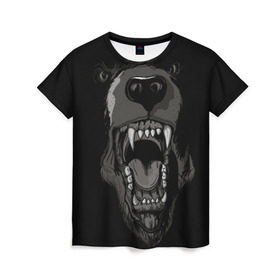 Женская футболка 3D с принтом Grizzly bear в Петрозаводске, 100% полиэфир ( синтетическое хлопкоподобное полотно) | прямой крой, круглый вырез горловины, длина до линии бедер | bear | балалайка | водка | медведь