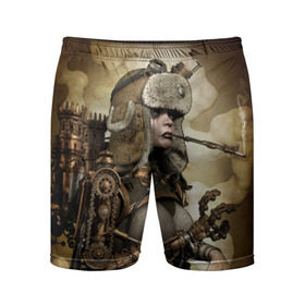 Мужские шорты 3D спортивные с принтом Девушка steampunk в Петрозаводске,  |  | Тематика изображения на принте: девушка steampunk | киберпанк | очки | шапка