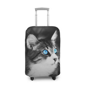 Чехол для чемодана 3D с принтом Кот в Петрозаводске, 86% полиэфир, 14% спандекс | двустороннее нанесение принта, прорези для ручек и колес | взгляд | глаза | голубые | кот