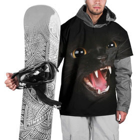 Накидка на куртку 3D с принтом Черный кот в Петрозаводске, 100% полиэстер |  | Тематика изображения на принте: глаза | клыки | хищник | черный кон