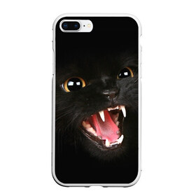 Чехол для iPhone 7Plus/8 Plus матовый с принтом Черный кот в Петрозаводске, Силикон | Область печати: задняя сторона чехла, без боковых панелей | глаза | клыки | хищник | черный кон