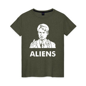 Женская футболка хлопок с принтом Aliens в Петрозаводске, 100% хлопок | прямой крой, круглый вырез горловины, длина до линии бедер, слегка спущенное плечо | fox | mulder | the x files | малдер | фокс
