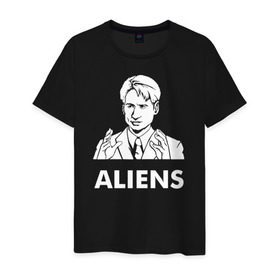 Мужская футболка хлопок с принтом Aliens в Петрозаводске, 100% хлопок | прямой крой, круглый вырез горловины, длина до линии бедер, слегка спущенное плечо. | fox | mulder | the x files | малдер | фокс