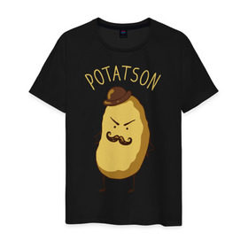 Мужская футболка хлопок с принтом Potatson в Петрозаводске, 100% хлопок | прямой крой, круглый вырез горловины, длина до линии бедер, слегка спущенное плечо. | bbc | benedict | cumberbatch | dead | detective | doctor | freeman | holmes | john | martin | potato | sherlock | watson | бенедикт | ватсон | детектив | доктор | камбербэтч | мартин | мориарти | профессор | фримен | холмс | шерлок