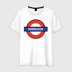 Мужская футболка хлопок с принтом SHERLOCK UNDERGROUND в Петрозаводске, 100% хлопок | прямой крой, круглый вырез горловины, длина до линии бедер, слегка спущенное плечо. | 