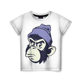 Детская футболка 3D с принтом Обезьяна в шапке в Петрозаводске, 100% гипоаллергенный полиэфир | прямой крой, круглый вырез горловины, длина до линии бедер, чуть спущенное плечо, ткань немного тянется | мода | обезьяна | хипстер | шапка