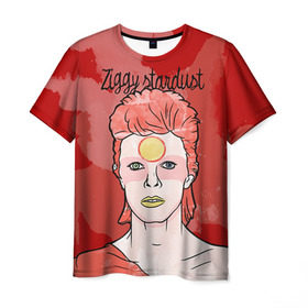 Мужская футболка 3D с принтом Ziggy Stardust в Петрозаводске, 100% полиэфир | прямой крой, круглый вырез горловины, длина до линии бедер | Тематика изображения на принте: bowie | david | ziggy stardust | боуи | дэвид | музыкант | певец | рок