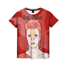 Женская футболка 3D с принтом Ziggy Stardust в Петрозаводске, 100% полиэфир ( синтетическое хлопкоподобное полотно) | прямой крой, круглый вырез горловины, длина до линии бедер | bowie | david | ziggy stardust | боуи | дэвид | музыкант | певец | рок