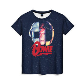 Женская футболка 3D с принтом Bowie в Петрозаводске, 100% полиэфир ( синтетическое хлопкоподобное полотно) | прямой крой, круглый вырез горловины, длина до линии бедер | bowie | david | боуи | дэвид | музыкант | певец | рок