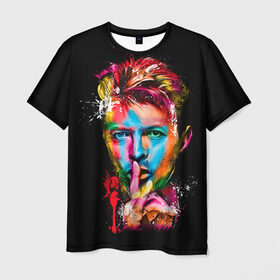 Мужская футболка 3D с принтом Дэвид Боуи в Петрозаводске, 100% полиэфир | прямой крой, круглый вырез горловины, длина до линии бедер | bowie | david | боуи | дэвид | музыкант | певец | рок