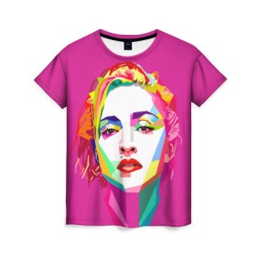 Женская футболка 3D с принтом Мадонна в Петрозаводске, 100% полиэфир ( синтетическое хлопкоподобное полотно) | прямой крой, круглый вырез горловины, длина до линии бедер | искусство | мадонна | певица | поп арт