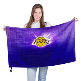 Флаг 3D с принтом Los Angeles Lakers в Петрозаводске, 100% полиэстер | плотность ткани — 95 г/м2, размер — 67 х 109 см. Принт наносится с одной стороны | basketball | la | lakers | los angeles | nba | баскет | баскетбол | баскетбольный | лейкерс | нба | спорт