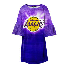 Детское платье 3D с принтом Los Angeles Lakers в Петрозаводске, 100% полиэстер | прямой силуэт, чуть расширенный к низу. Круглая горловина, на рукавах — воланы | Тематика изображения на принте: basketball | la | lakers | los angeles | nba | баскет | баскетбол | баскетбольный | лейкерс | нба | спорт