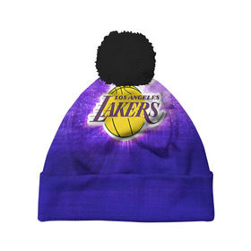 Шапка 3D c помпоном с принтом Los Angeles Lakers в Петрозаводске, 100% полиэстер | универсальный размер, печать по всей поверхности изделия | basketball | la | lakers | los angeles | nba | баскет | баскетбол | баскетбольный | лейкерс | нба | спорт