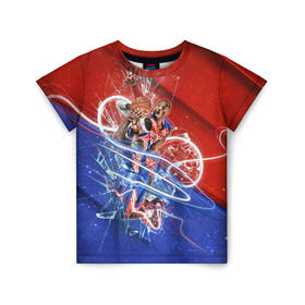 Детская футболка 3D с принтом Игра баскетбол в Петрозаводске, 100% гипоаллергенный полиэфир | прямой крой, круглый вырез горловины, длина до линии бедер, чуть спущенное плечо, ткань немного тянется | basketball | nba | нба