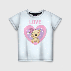 Детская футболка 3D с принтом Мишка love в Петрозаводске, 100% гипоаллергенный полиэфир | прямой крой, круглый вырез горловины, длина до линии бедер, чуть спущенное плечо, ткань немного тянется | 14 февраля | love | влюбленный | день святого валентина | любовь | милый | мишка | романтика | сердце