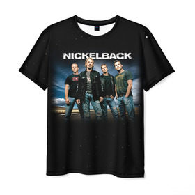 Мужская футболка 3D с принтом Nickelback в Петрозаводске, 100% полиэфир | прямой крой, круглый вырез горловины, длина до линии бедер | nickelback | группа | никельбэк | рок