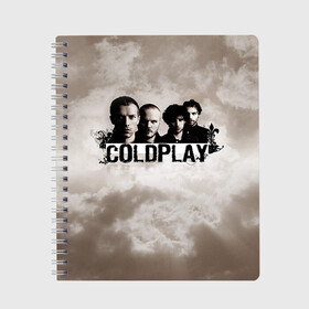 Тетрадь с принтом Coldplay в Петрозаводске, 100% бумага | 48 листов, плотность листов — 60 г/м2, плотность картонной обложки — 250 г/м2. Листы скреплены сбоку удобной пружинной спиралью. Уголки страниц и обложки скругленные. Цвет линий — светло-серый
 | coldplay | rock | колдплэй | рок